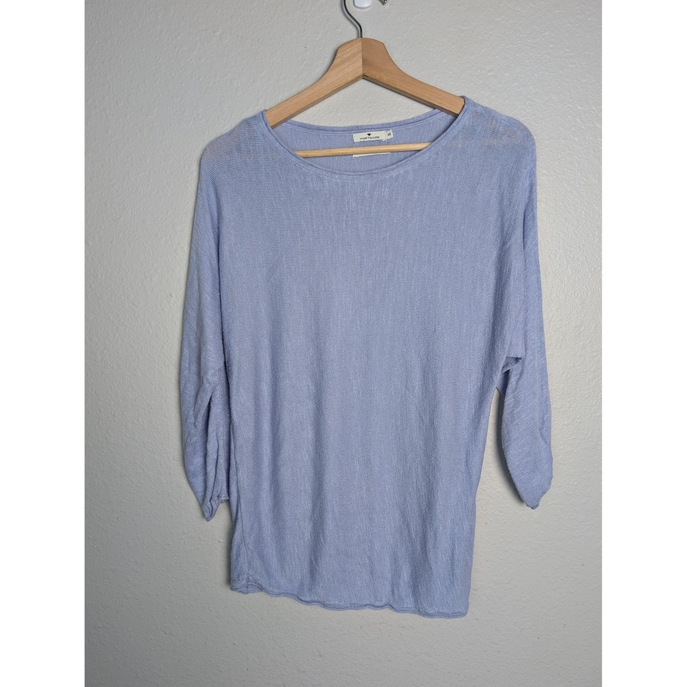 Tom Tailor Sweater‎ Womens Small Blue Linen Blend Boat Neck Dolman 3/4 Sleeve